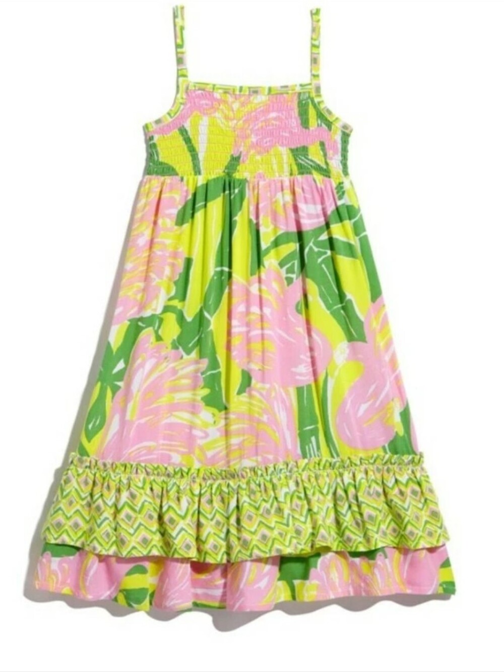 Lilly Pulitzer Target Fan Dance Pink & Green Tropical Print Tiered Maxi Dress